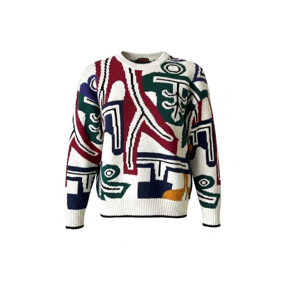 Vintage Boston Traders White Multicolor Knit Sweater
